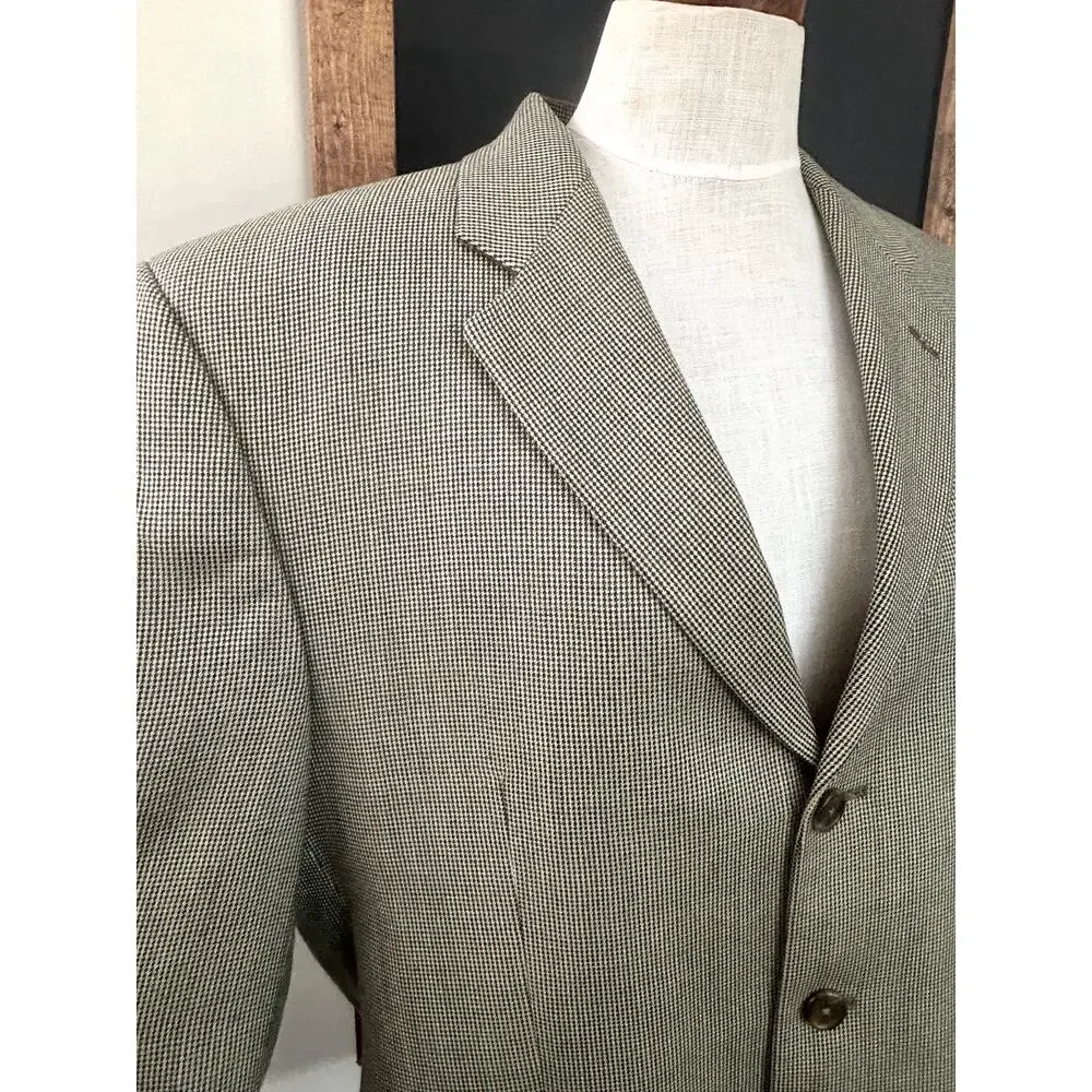 Lauren Ralph Lauren Vintage Houndstooth Blazer 42R Silk Wool Canada Old Money